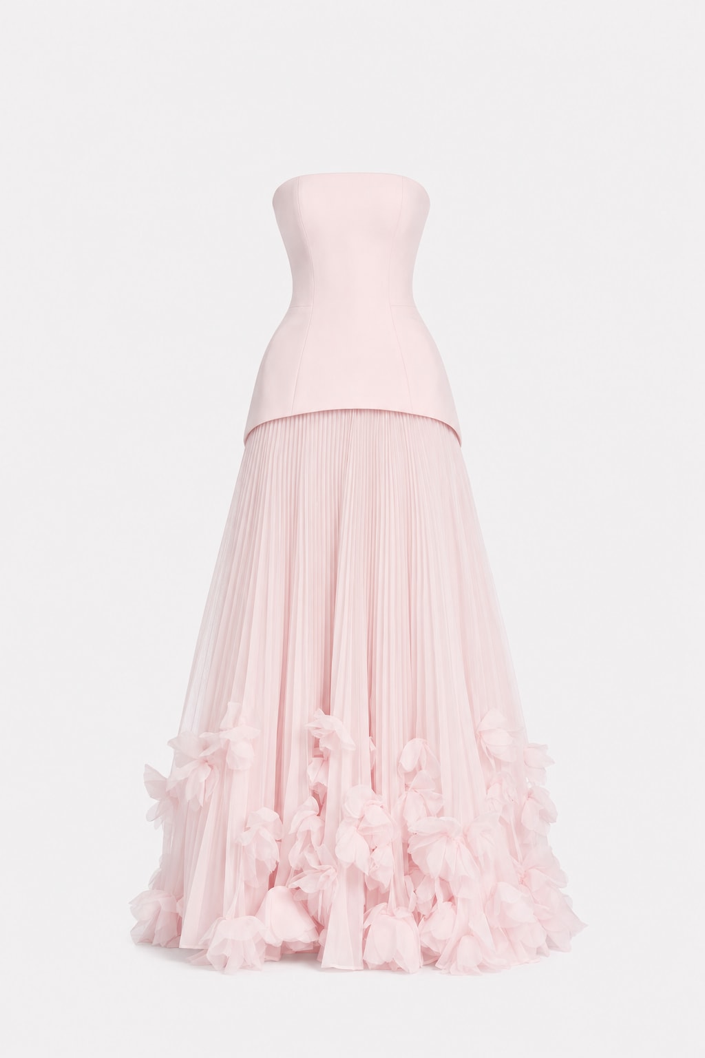 Crepe Corset Gown With Floral Appliqué Hem - 1