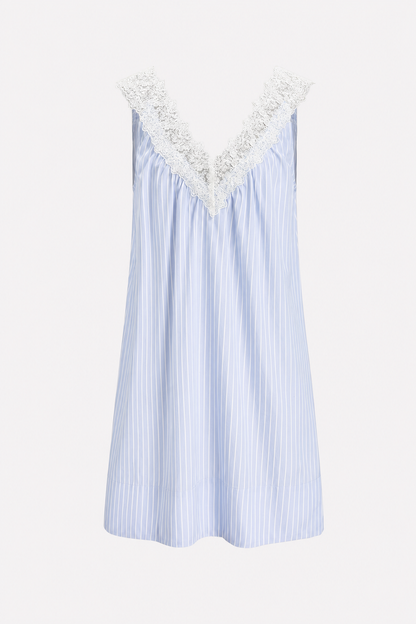 Light blue Tencel blend lace-trim V-neck mini dress
