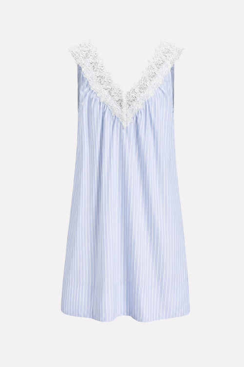 Light blue Tencel blend lace-trim V-neck mini dress
