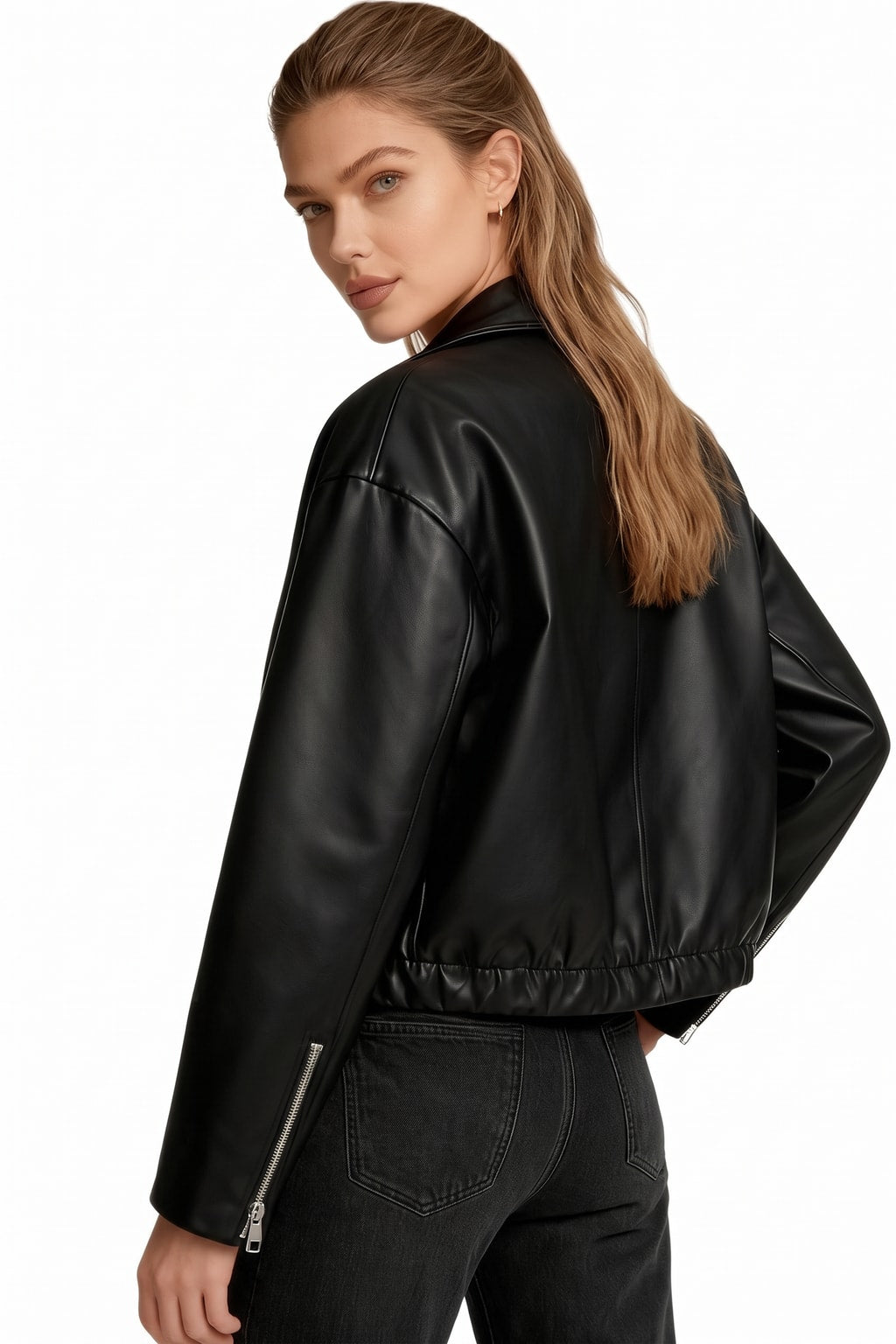 Elegant Leather Jacket Oversized Cropped Fit - 4