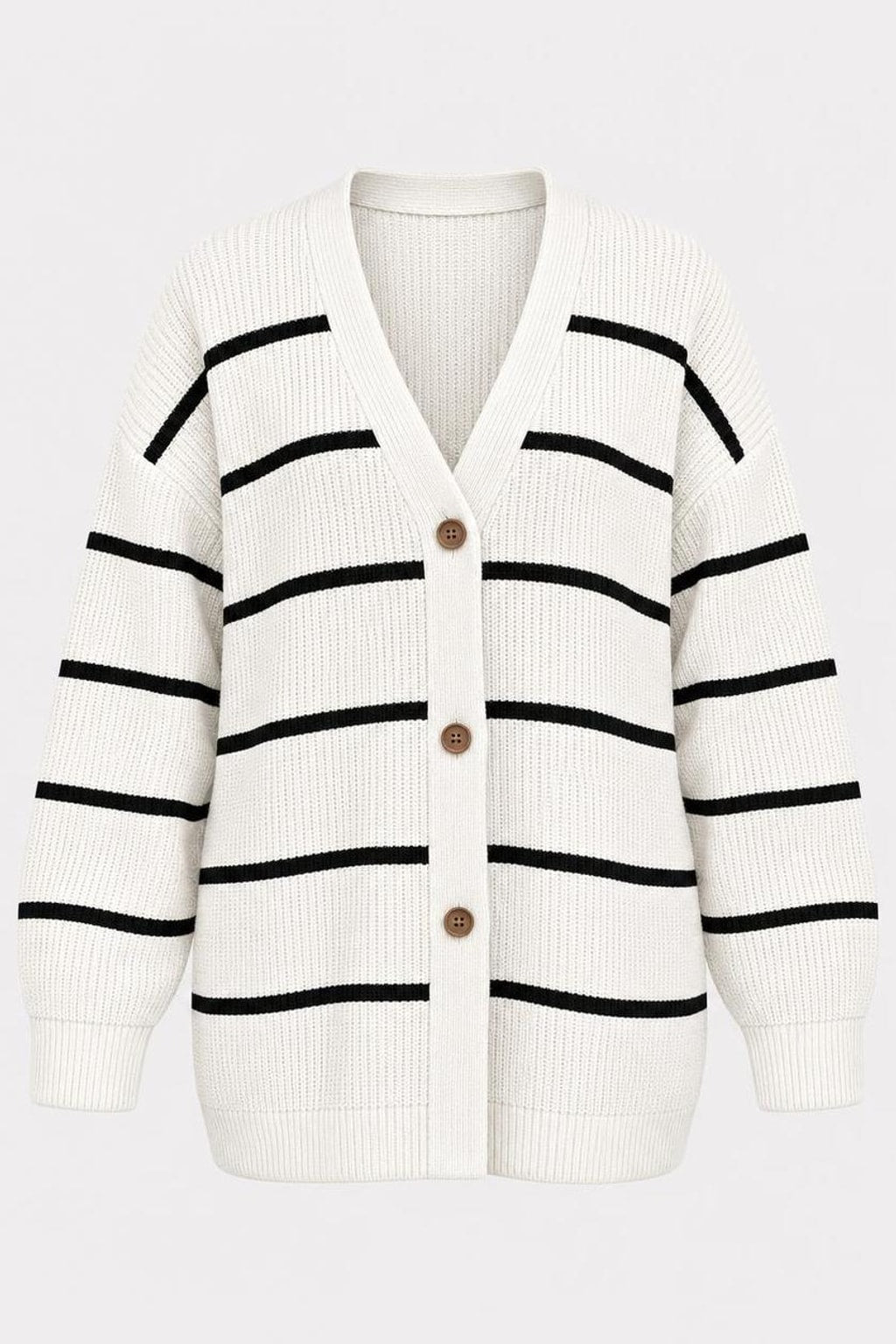 Striped Knit Cardigan With Button-Front Closure - 1