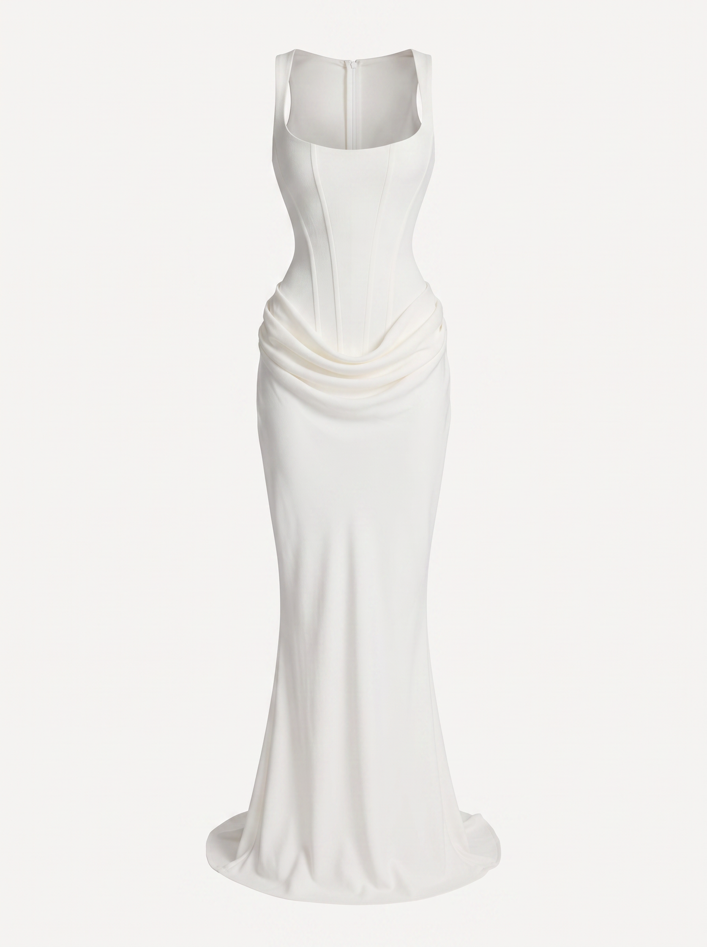 Satin maxi dress with square neck and lace-up back