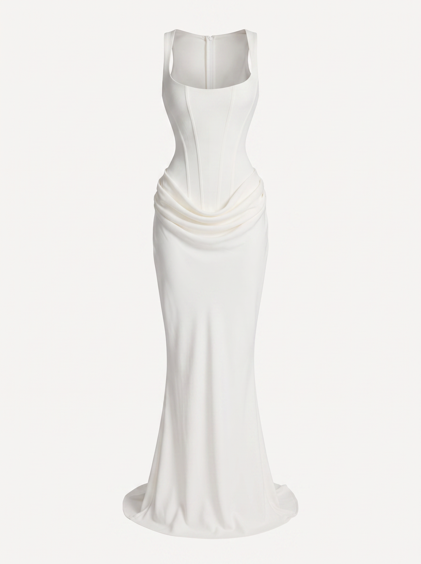 Satin maxi dress with square neck and lace-up back