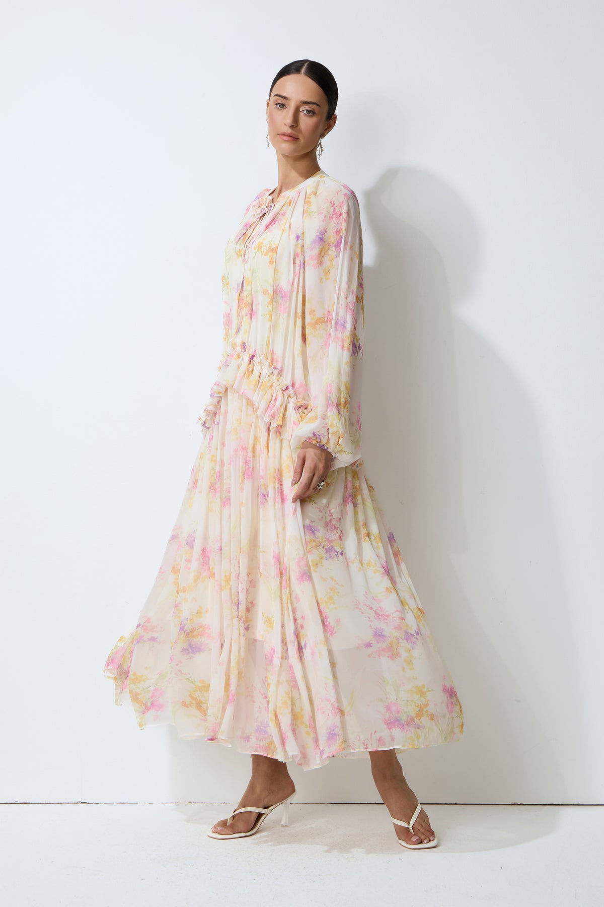 Apricot Chiffon Lantern Sleeve Maxi Dress - view 5
