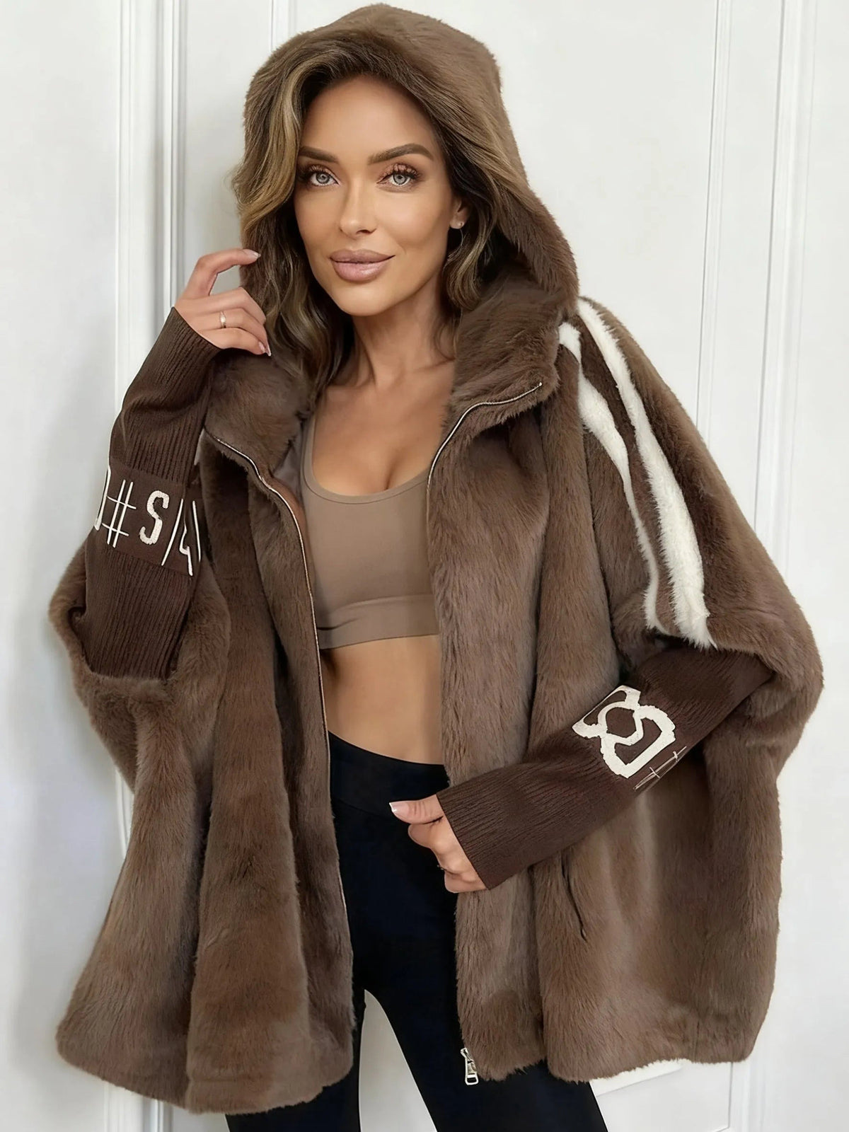 Oversized Faux Fur Hooded Winter Coat - view 2