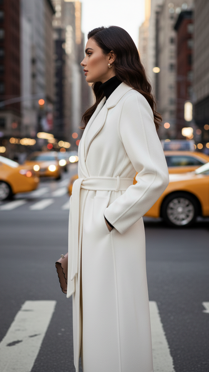 White belted wrap coat with wide lapel - view 4