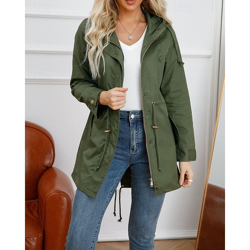 Hooded Utility Coat with Drawstring Waist - view 4