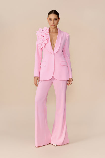 Floral Applique Blazer and Flare Pants Set - view 2