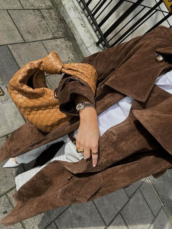 Lamb suede trench coat with belted waist - view 5