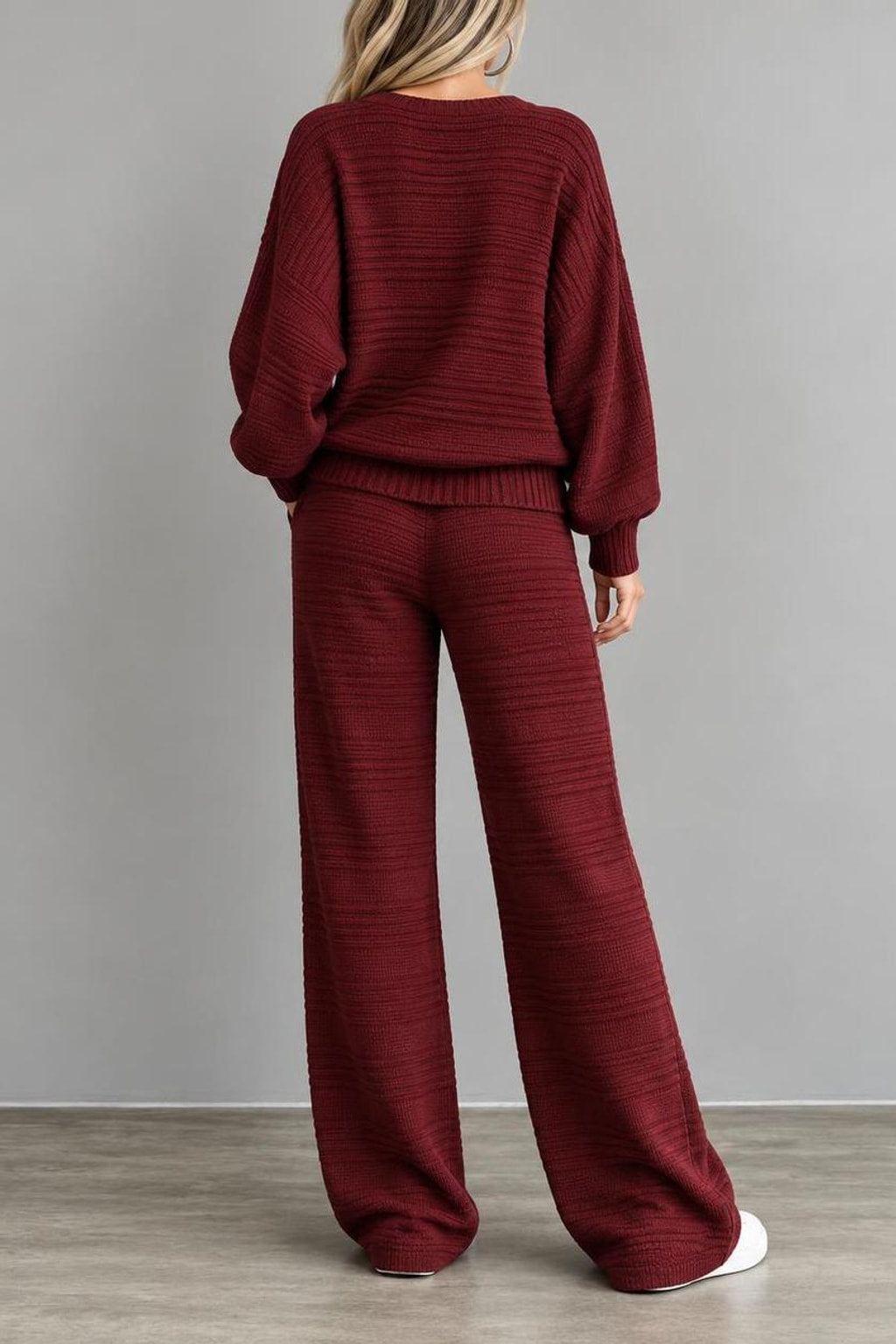 Knit Striped Wide-Leg Matching Set - 3