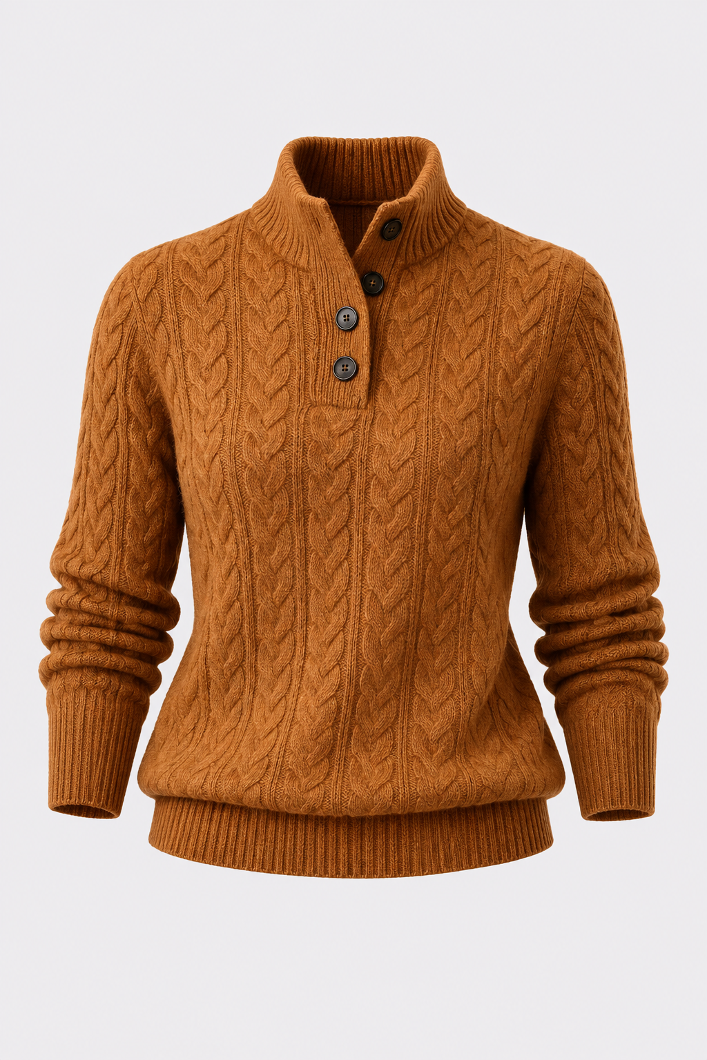 Wool Blend Sweater With Cable Knit Turtleneck - 6