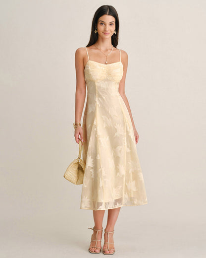 Floral Jacquard Backless Slip Midi Dress - view 5