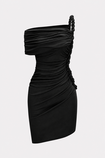 One-Shoulder Twist Knot Jersey Mini Dress - view 6