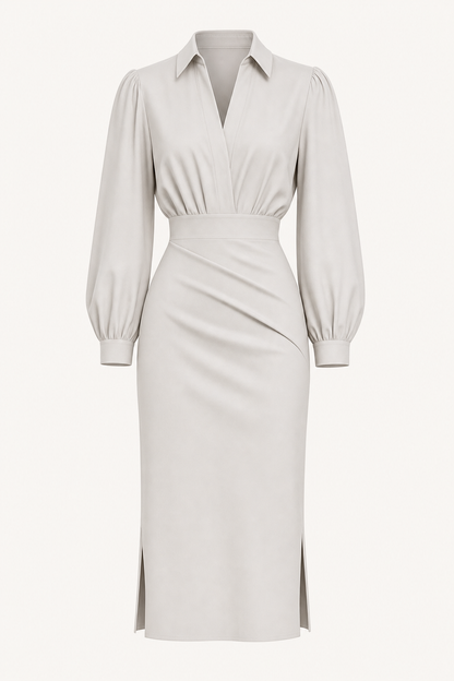 Lapel Neckline Midi Dress