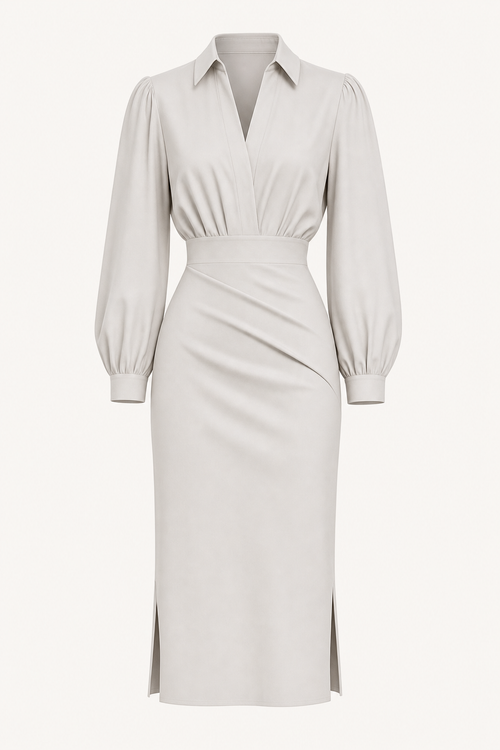 Lapel Neckline Midi Dress