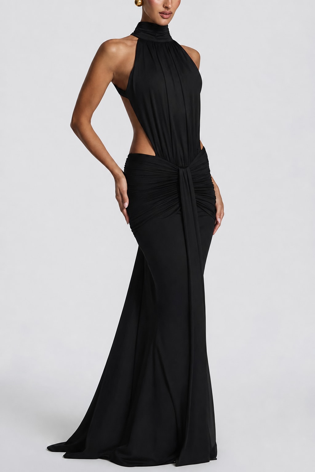 Stretch Jersey Maxi Dress With High Neck And Open Back - 7