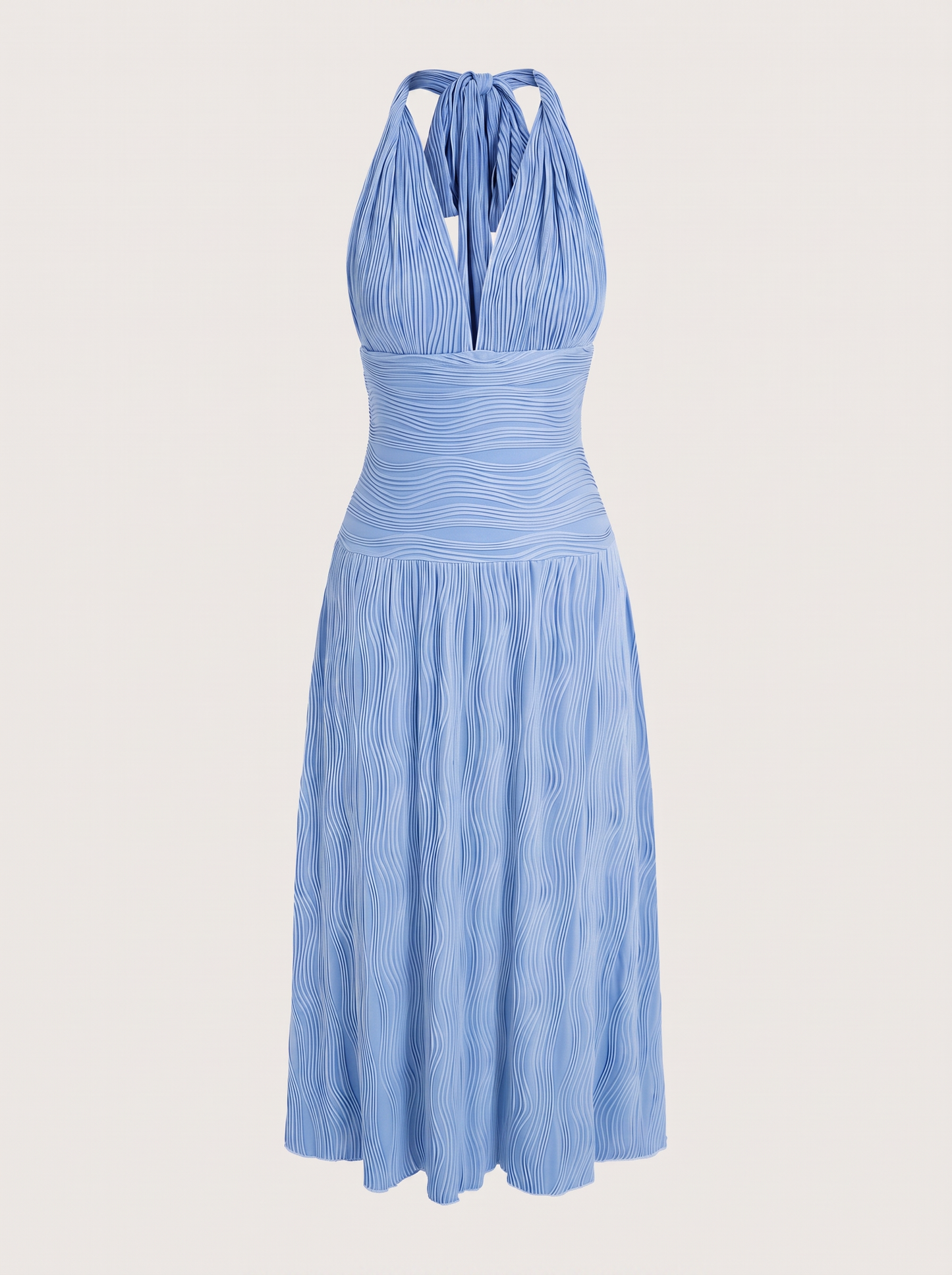 Halter Maxi Dress With Tie Neck in Baby Blue