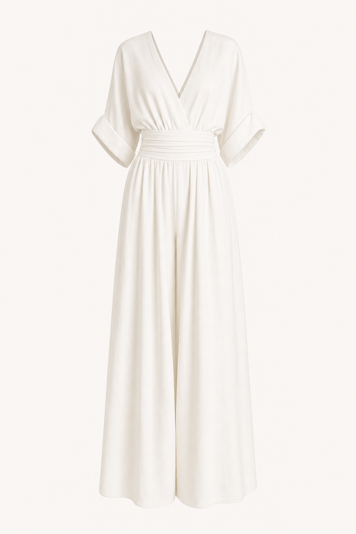 Wide leg V-neck jumpsuit with draped waist