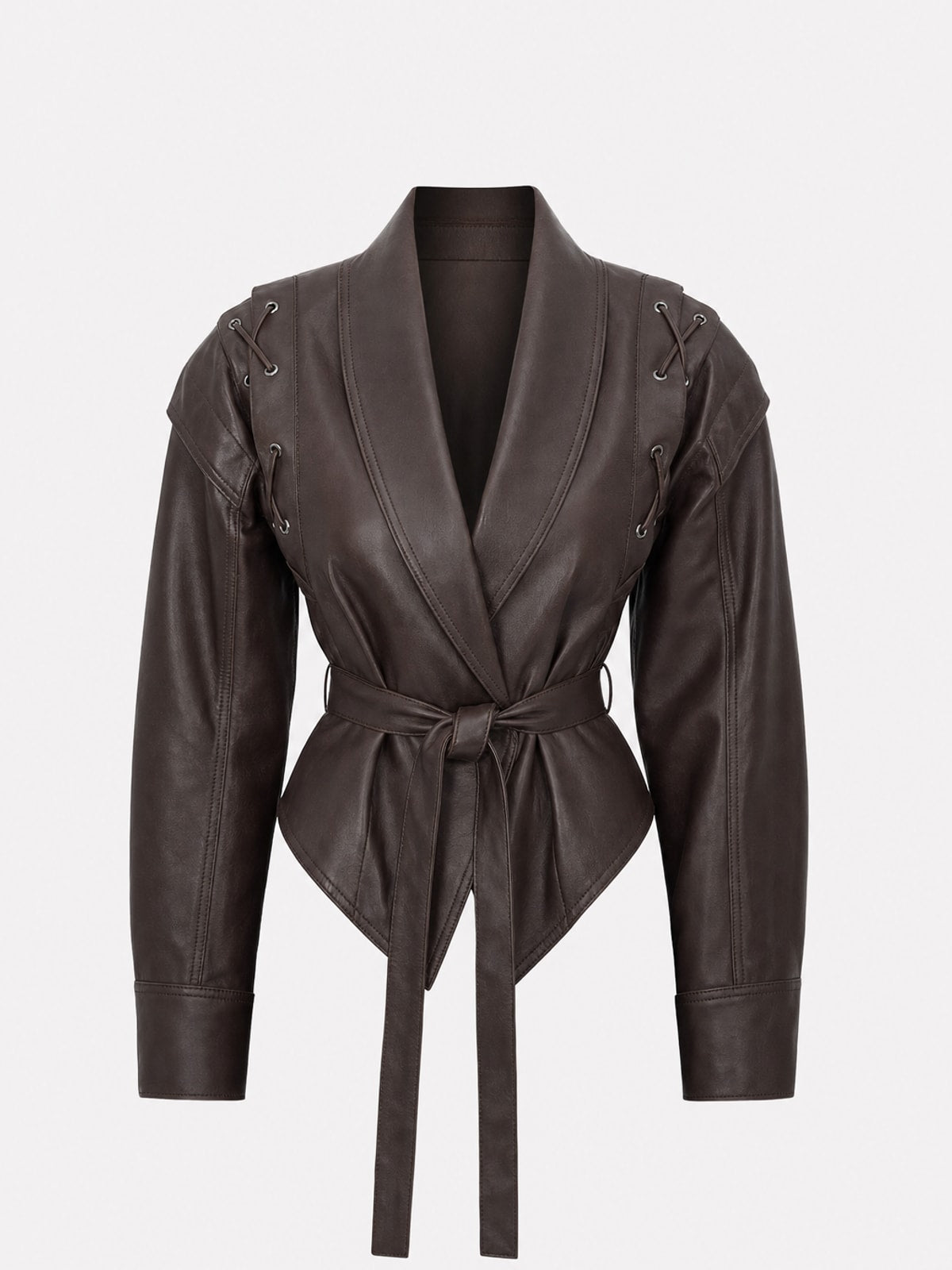Relaxed Leather Biker Jacket with Notched Lapel - 1