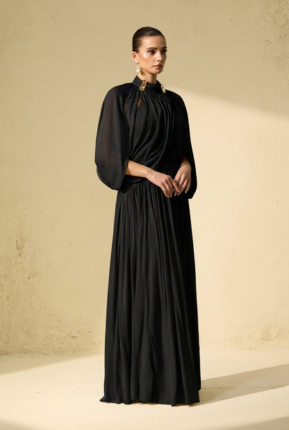 Black Cape Sleeve Knit Maxi Dress - view 3