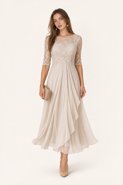 Sheer Sleeve Lace Midi Dress - view 4
