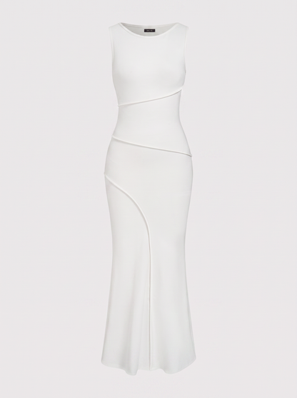 Asymmetric Jersey Maxi Dress in White