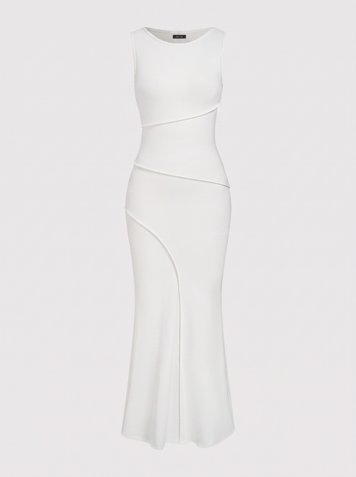 Asymmetric Jersey Maxi Dress in White