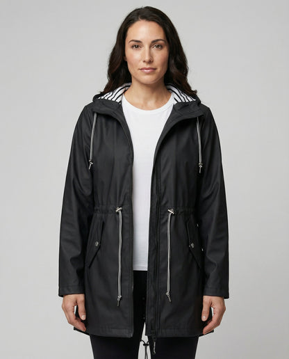 Water repellent hooded rain jacket with drawstring waist - view 2