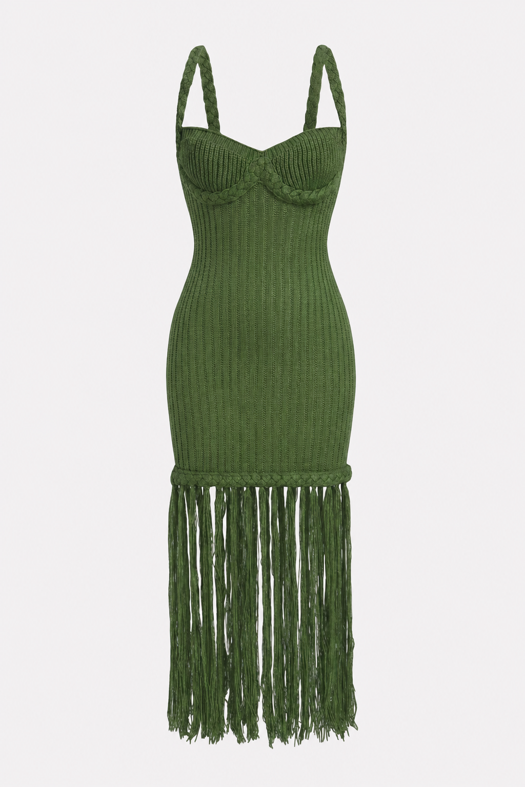 Braided Fringe Trim Knit Midi Dress - view 5