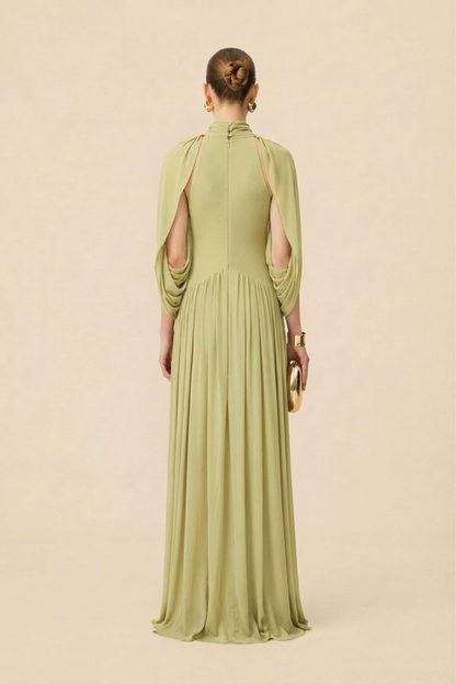 Green Draped Maxi Dress with Cape Sleeves - view 3