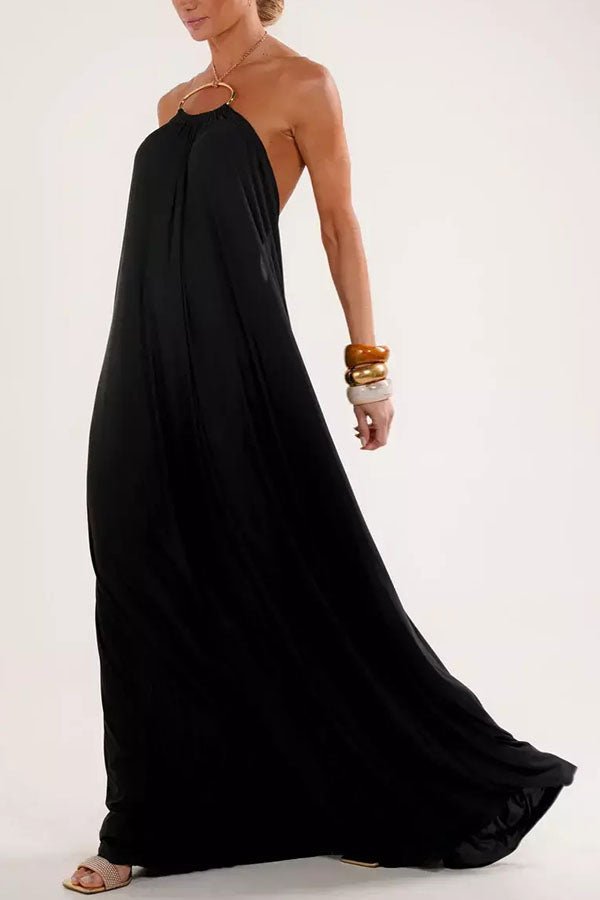 Halter Maxi Dress with Metal Chain Neckline - view 2