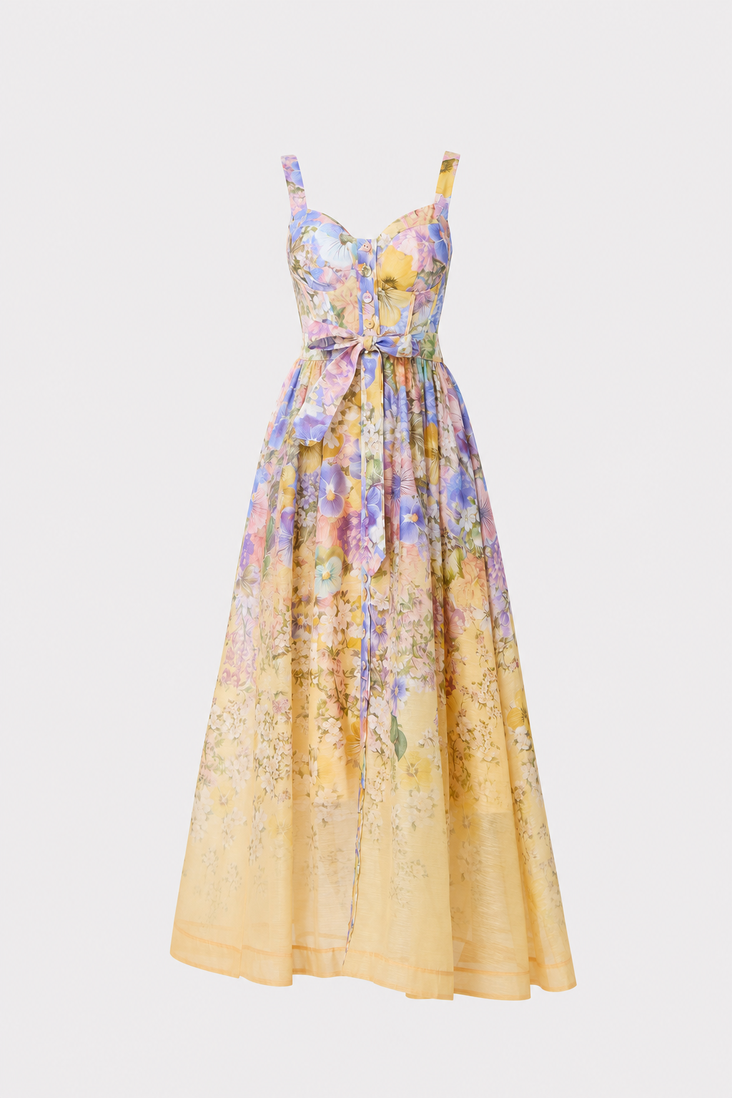 Yellow sweetheart neck corset maxi dress with pockets