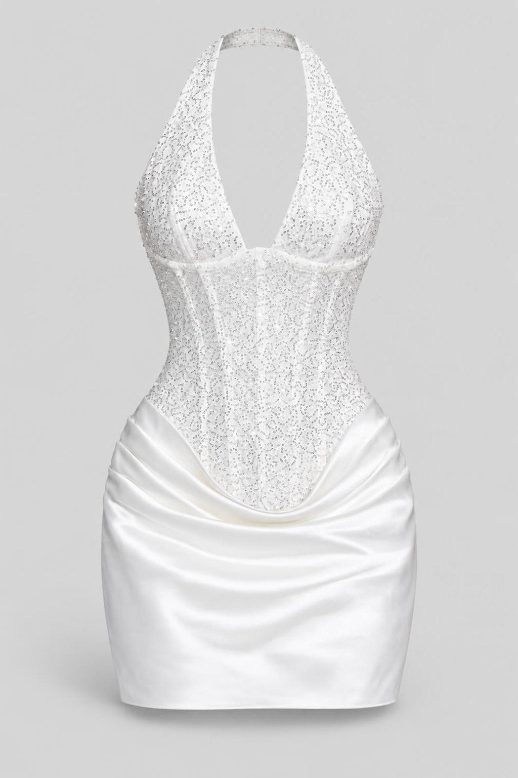 Synthetic Fiber Mini Dress With Halter Neckline - 1