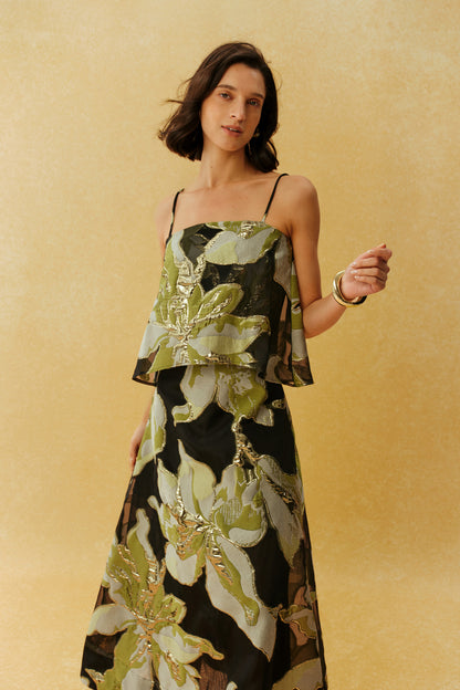 Floral Jacquard Mesh Maxi Dress, Strappy - view 3