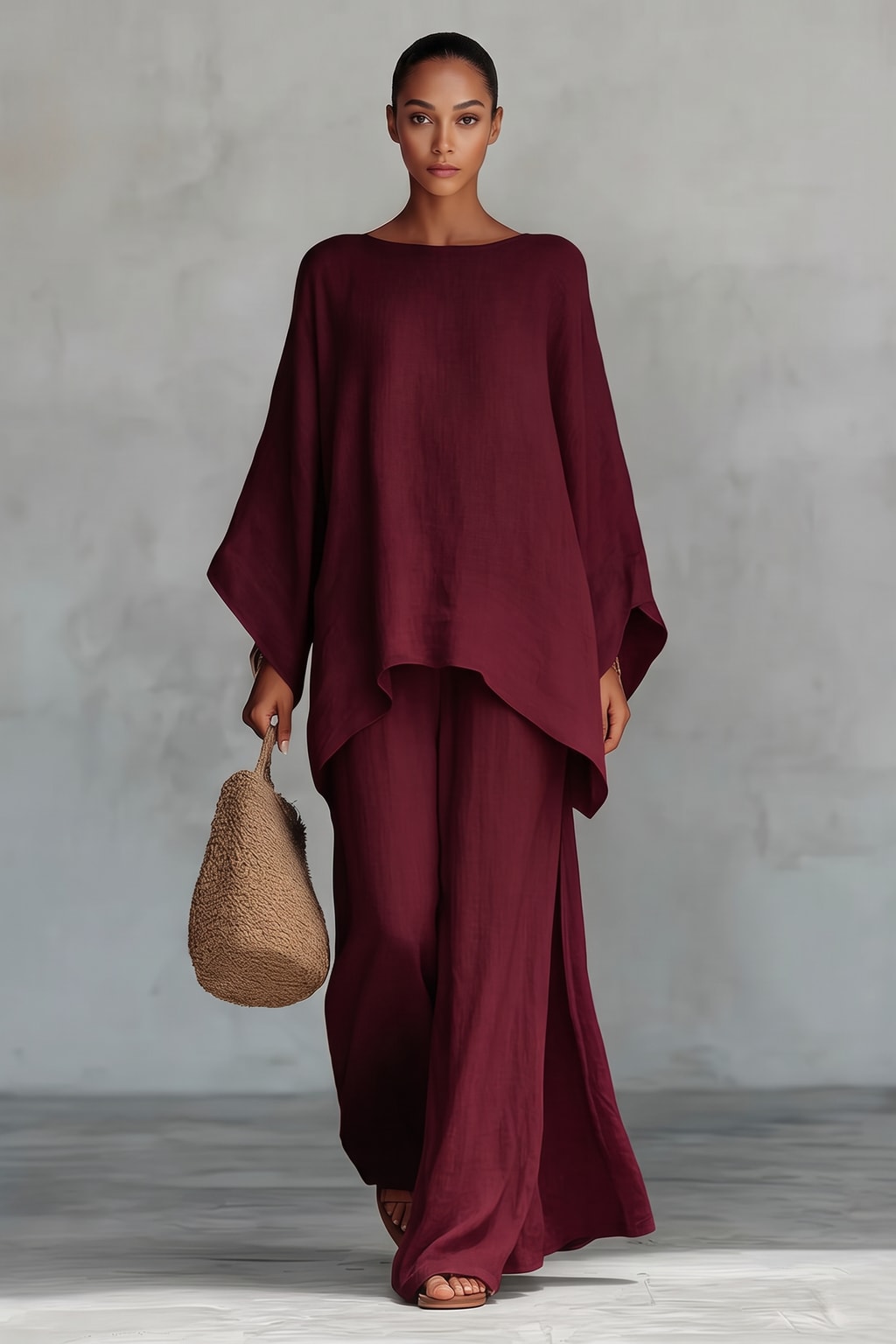 Asymmetric Top Two-Piece Set With Flowing Pants - 6