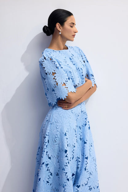 Blue Floral Lace Crop Top and Maxi Skirt Set - view 3