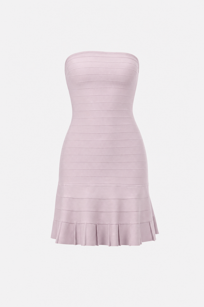 Pink strapless pleated hem mini dress