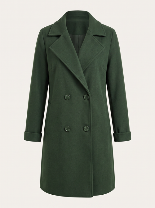 Double-Breasted Longline Coat with Notched Lapels