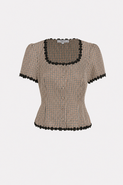 Plaid Square Neck Slim Fit Blouse