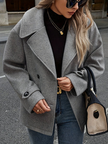 Dark Gray Wool Blend Pea Coat - view 3