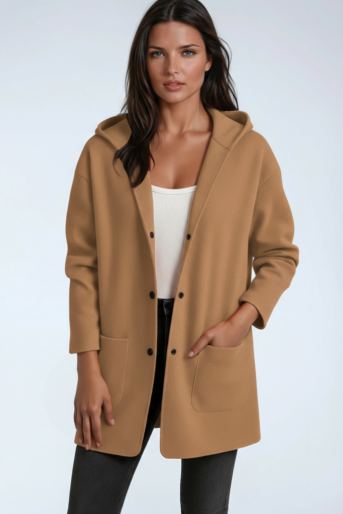 Wool blend hooded mid-length coat - view 3