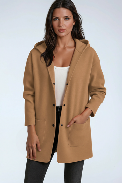 Wool blend hooded mid-length coat - view 3