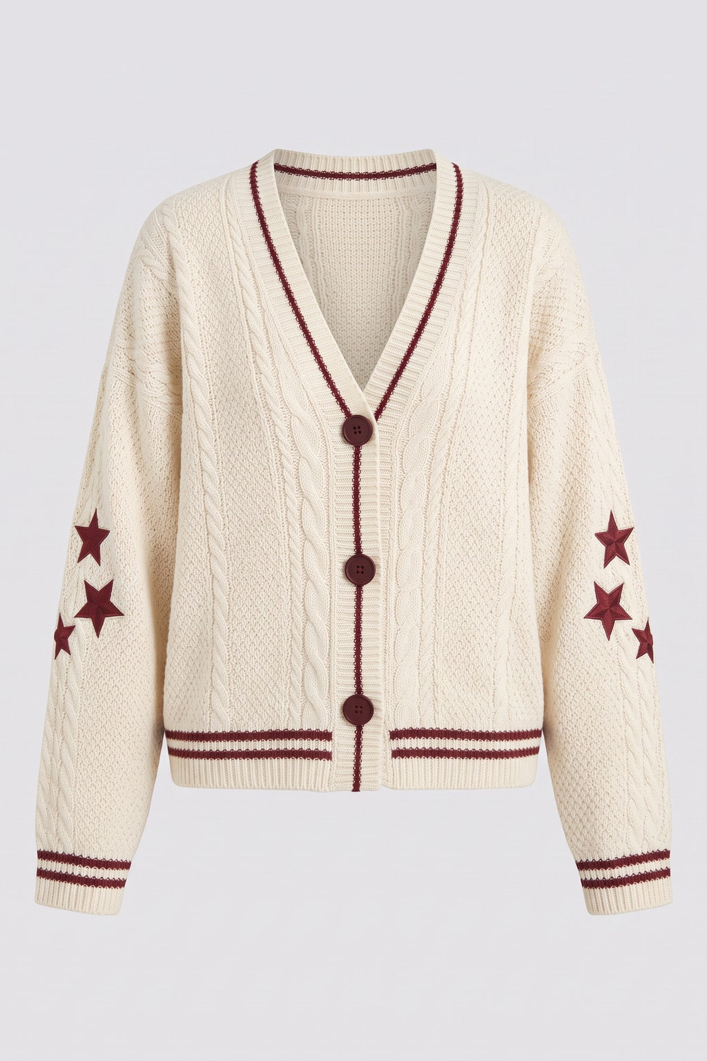 Knit Cable Cardigan With V-Neck Button Front - 1
