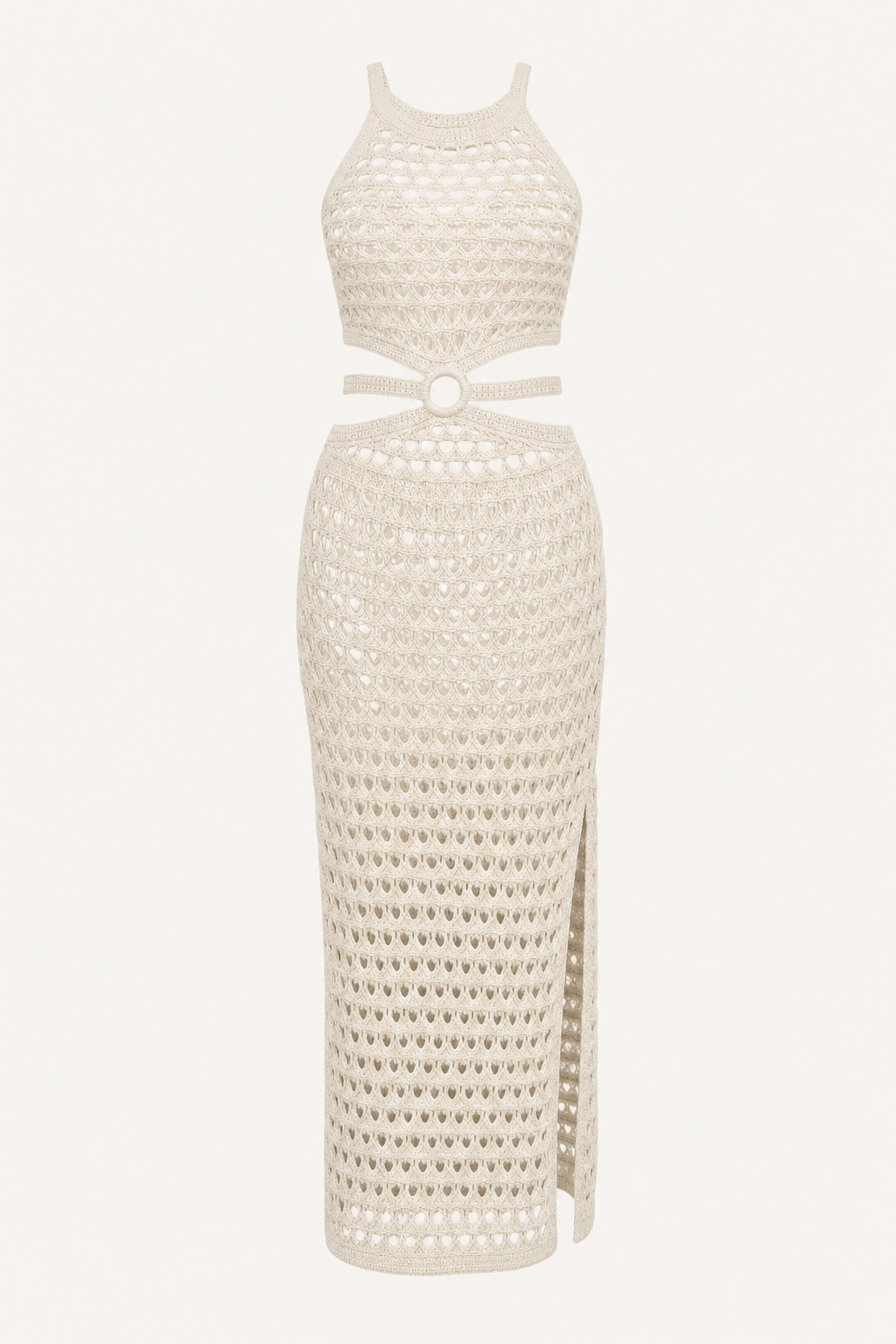 Ring Cutout Waist Knit Maxi Dress