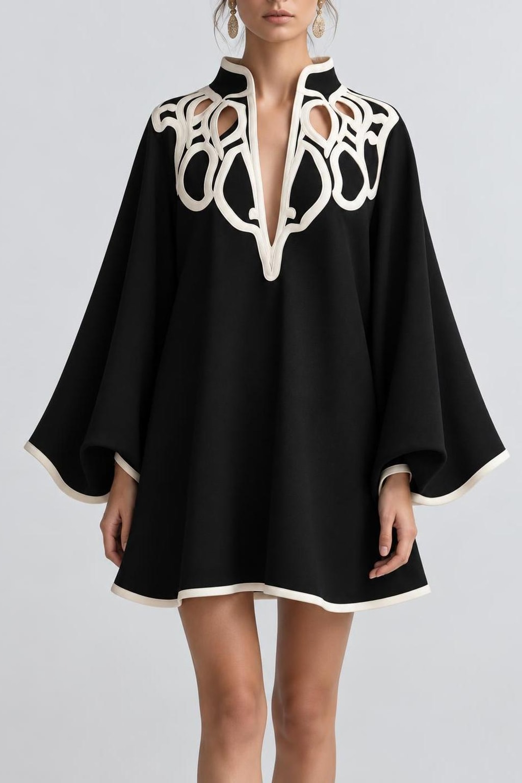 Polyester Blend Mini Dress With Flared Sleeves - 6