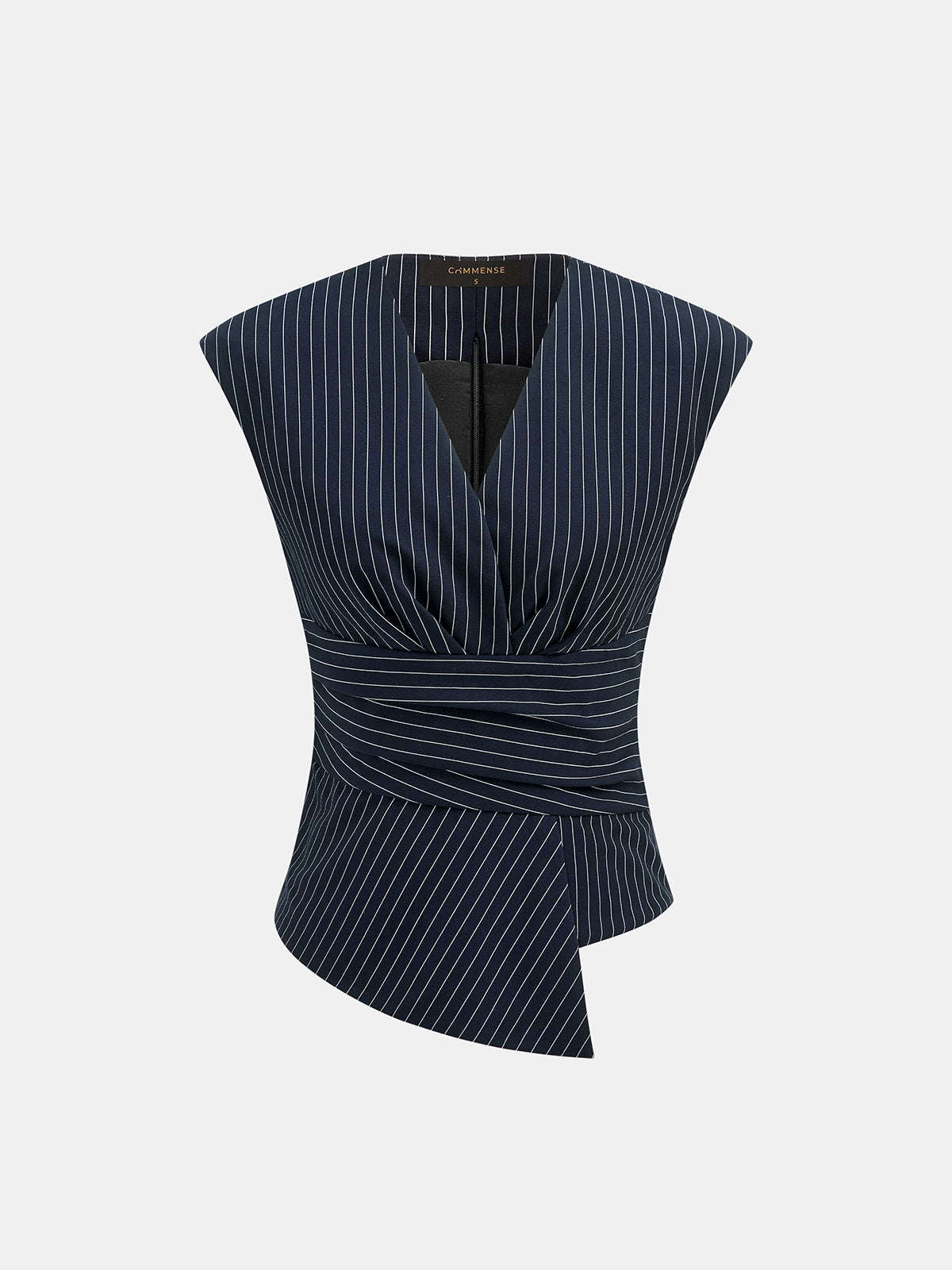 Navy woven pinstripe top and pant set - view 5