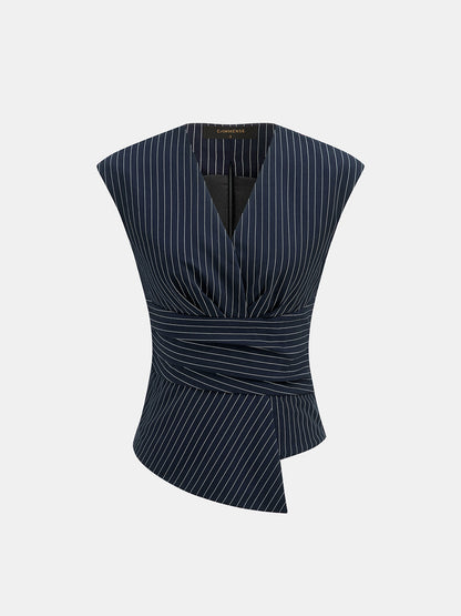 Navy woven pinstripe top and pant set - view 5