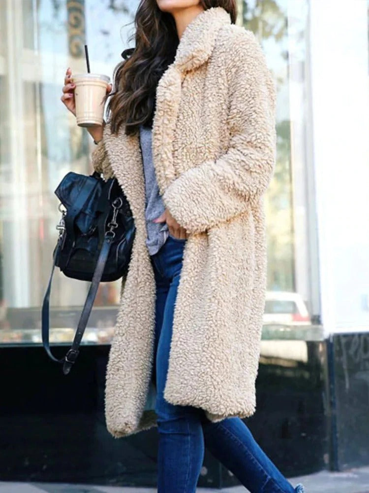 Long Fleece Teddy Coat in Six Colors - view 3