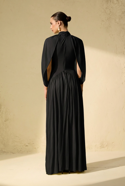 Black Cape Sleeve Knit Maxi Dress - view 4