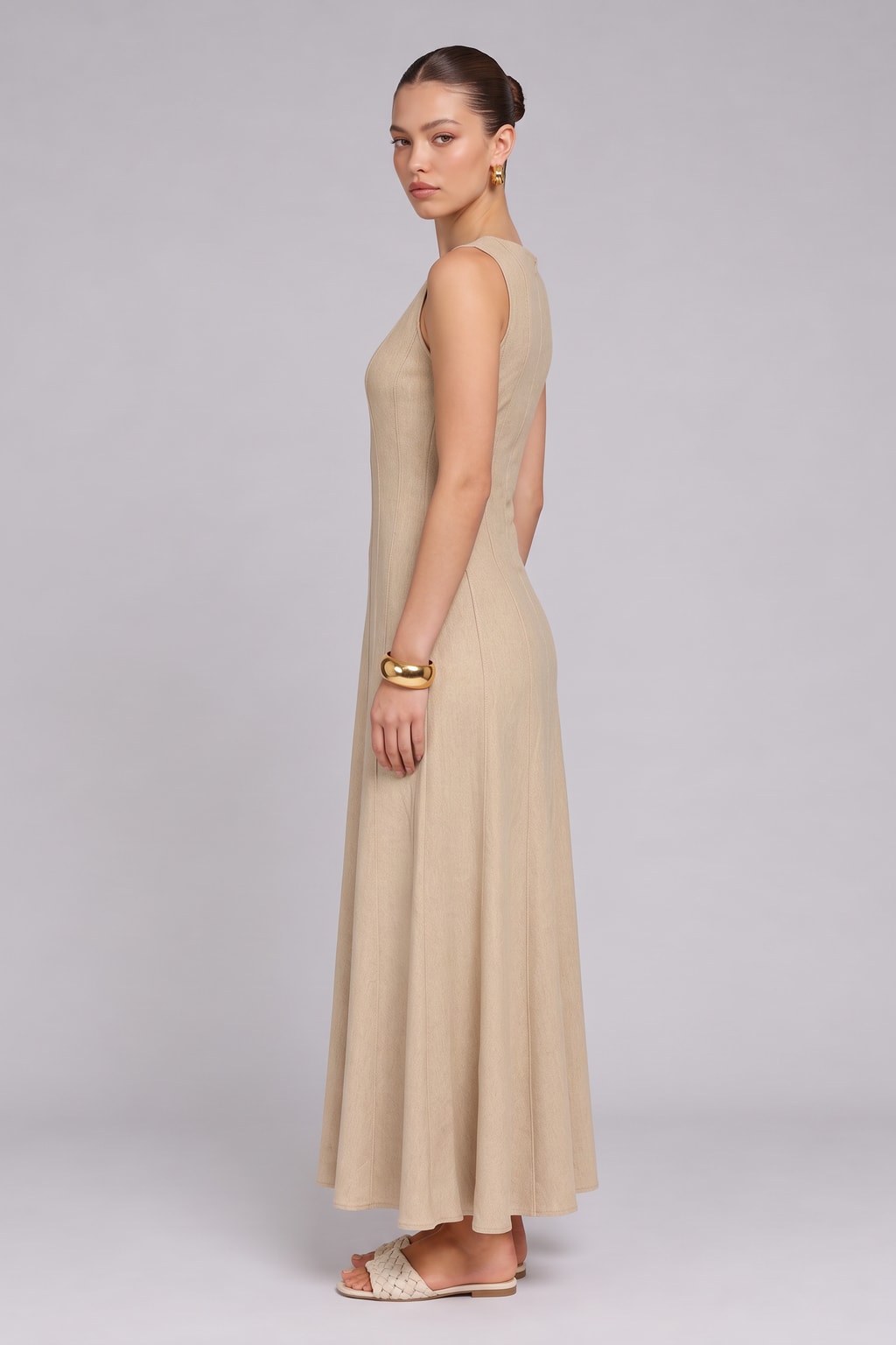 Woven Sleeveless Maxi Dress With Boat Neckline - 5